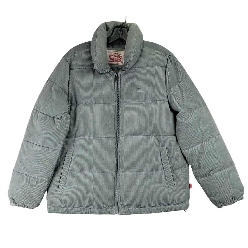 Levis Corduroy Puffer Jacket Womens XL Sage Green Quilted Zip Up Streetwear